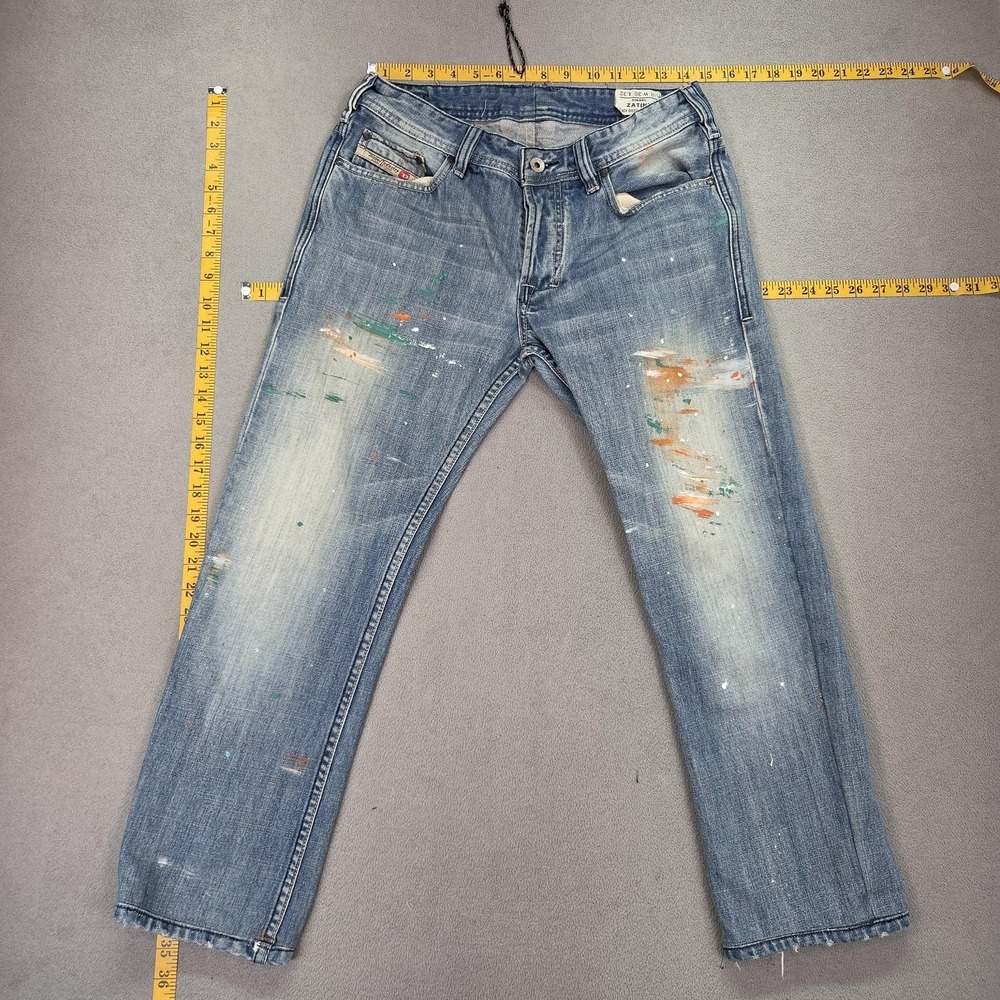 Diesel Zatiny Jeans Mens 30x24 Alter Blue Bootcut Distressed Paint Stained 0071J